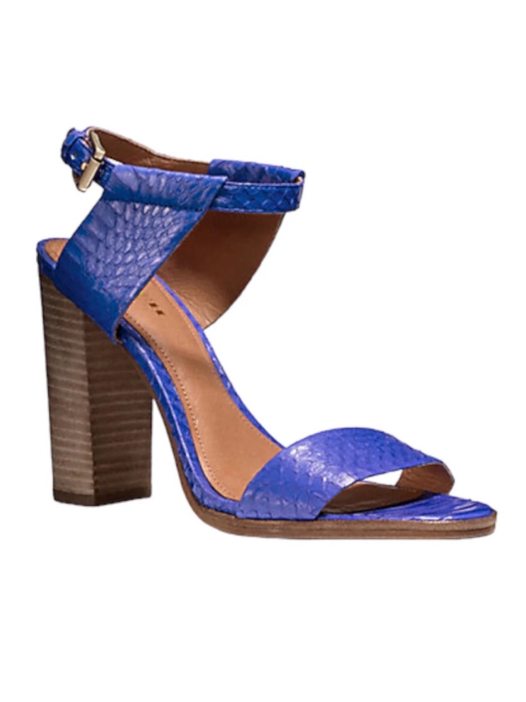 Coach Lexey Leather Snakeskin Chunky Open Toe Sandals Deep Marine Blue Size 8